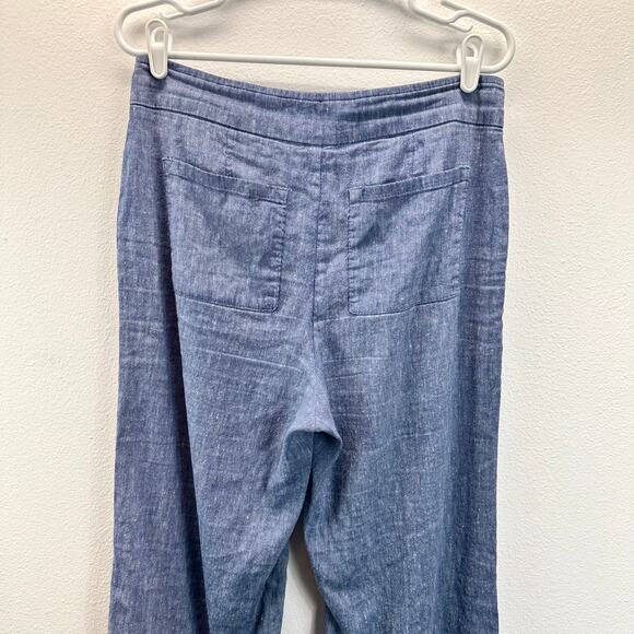 Chico's Stretch Linen Blend Wide Leg Pants Blue Pull On .5 6 - Picture 5 of 14